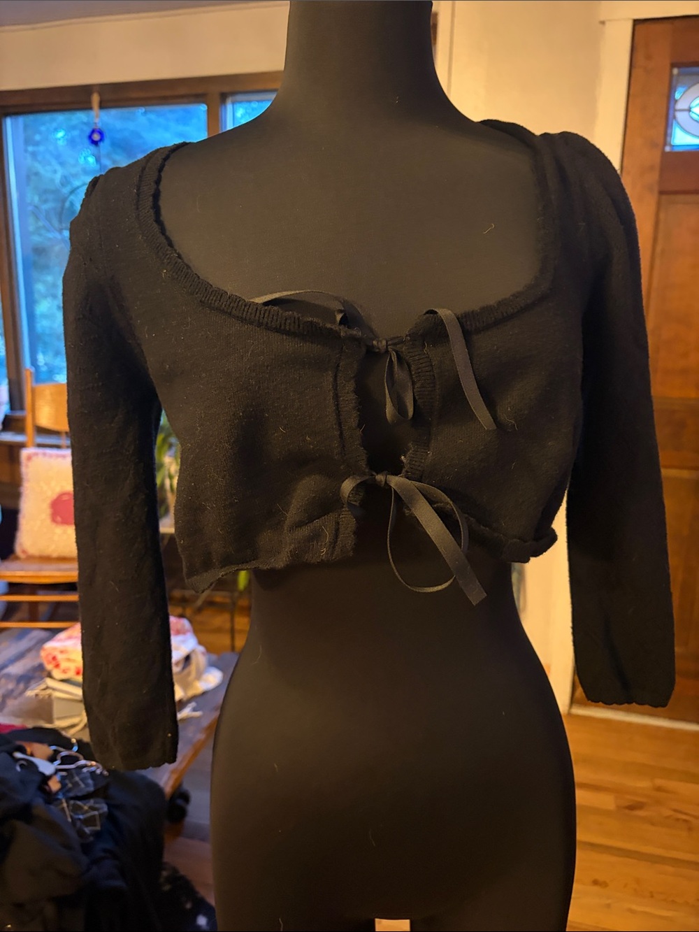 For Love and Lemons Black Cropped Tie-Front Bolero Top - Women